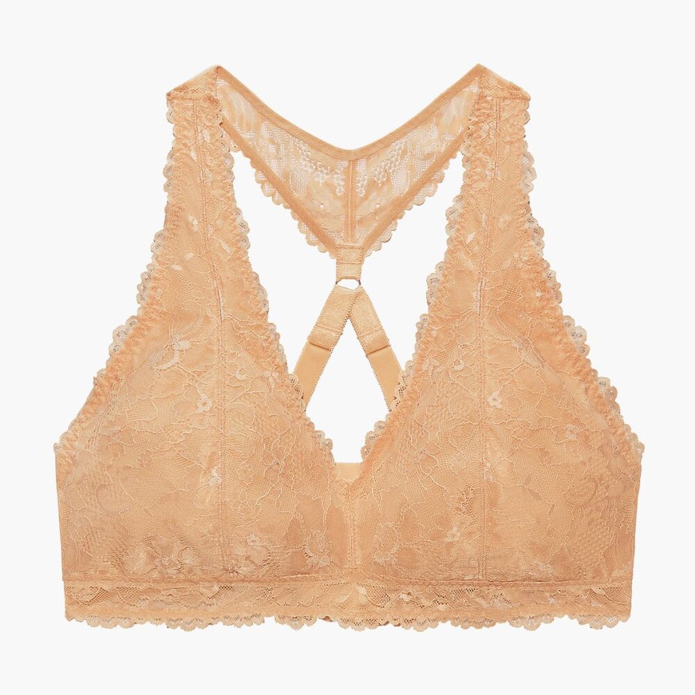 Savage X Fenty Floral Lace Racerback Unlined Wireless Beige Tan Bralette 1X